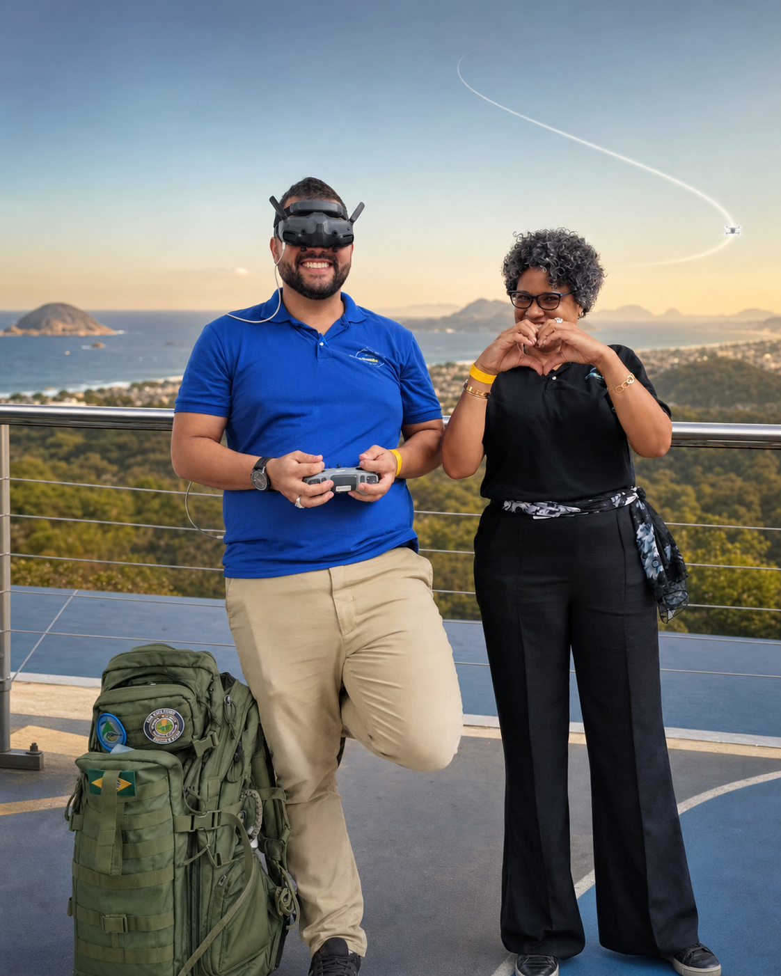 Integrantes da CoopDrone em uma experiência de voo imersivo